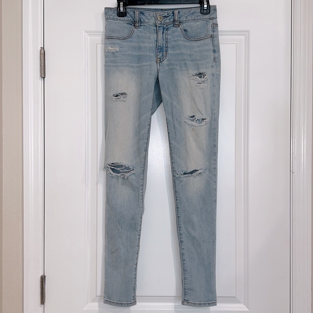 American Eagle Outfitters destroyed high rise jegging size: 0 color: light blue
